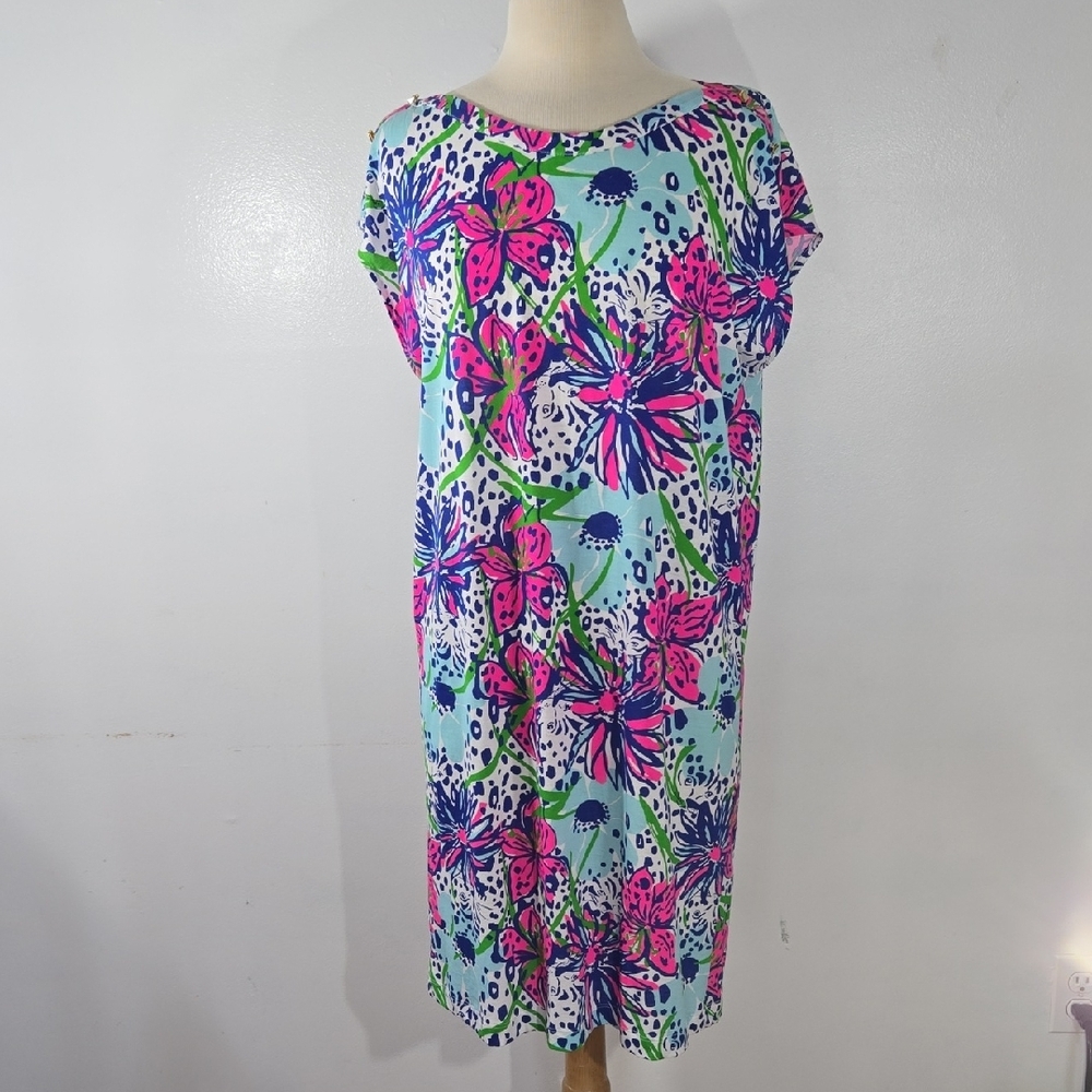 Lilly Pulitzer Robyn In The Garden Floral Leopord Cotton Dress Large